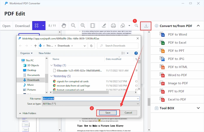 export the pdf
