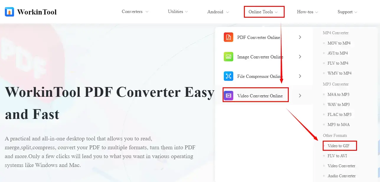 find video to gif from online tools of workintool website
