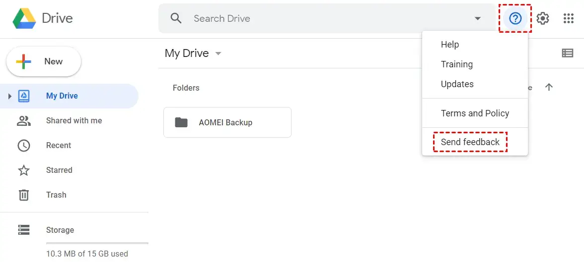 send feedback in google drive