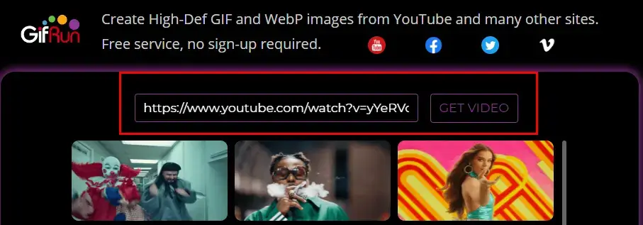 how to make a gif from a youtube video via gifrun