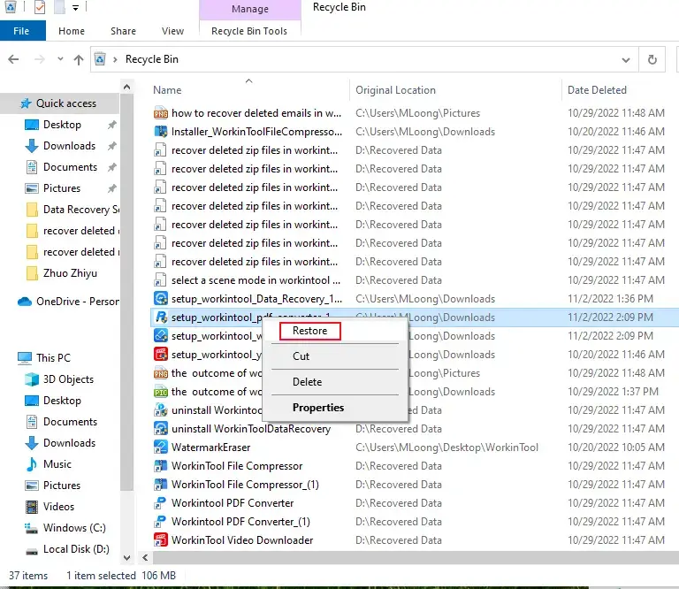 how to recover deleted downloads on google chrome in recycle bin
