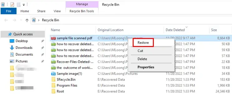 how to recover deleted files by date in recycle bin 2