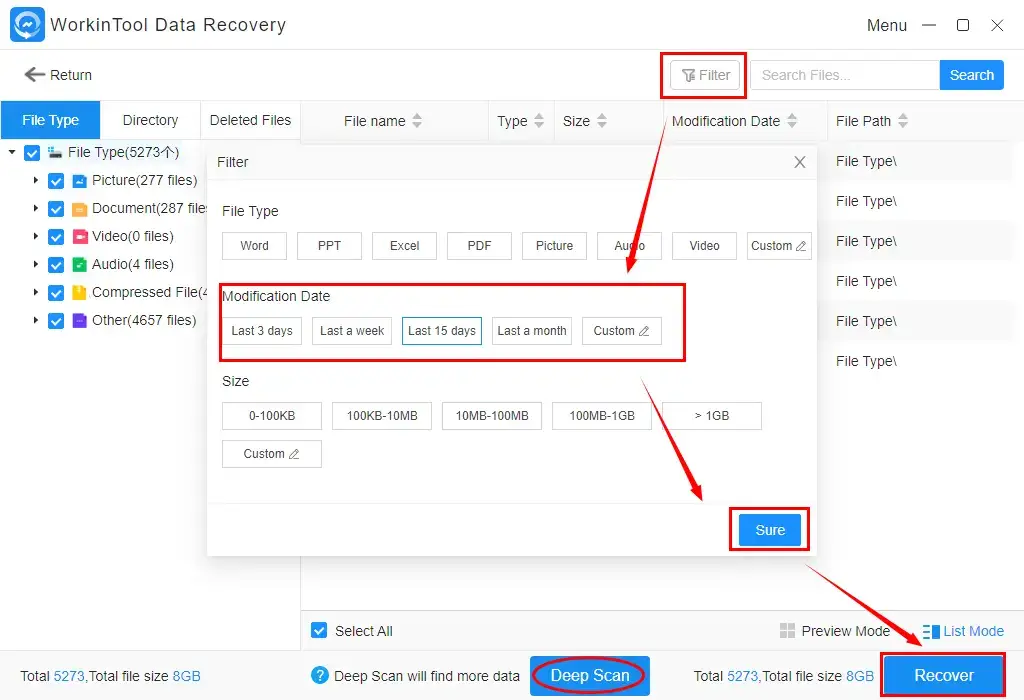 how to recover deleted files by date with workintool data recovery 1
