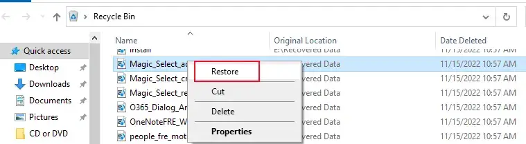 how to recover deleted files from cd dvd in recycle bin