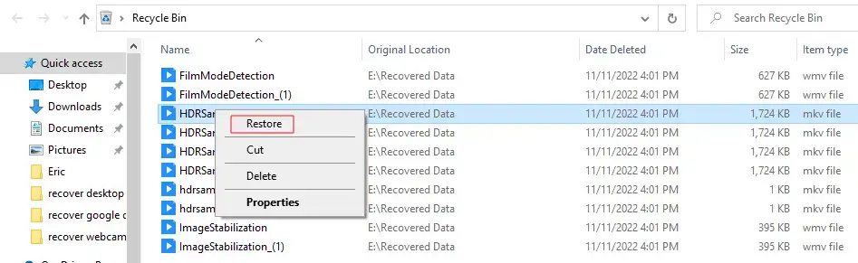 how to recover deleted files from desktop in recycle bin
