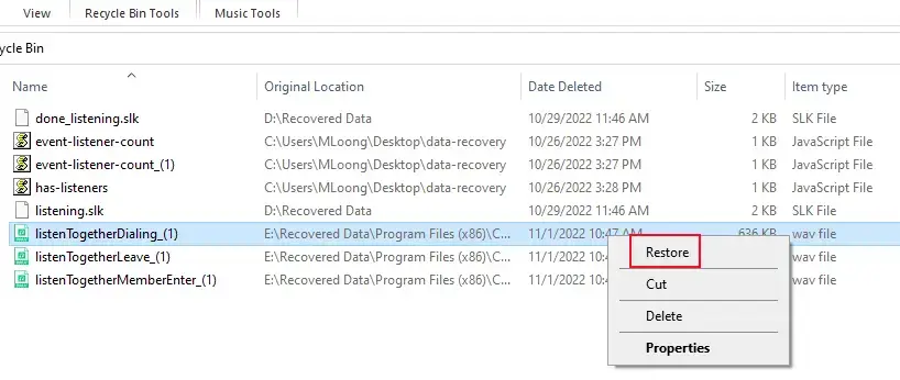 how to recover deleted music files in recycle bin