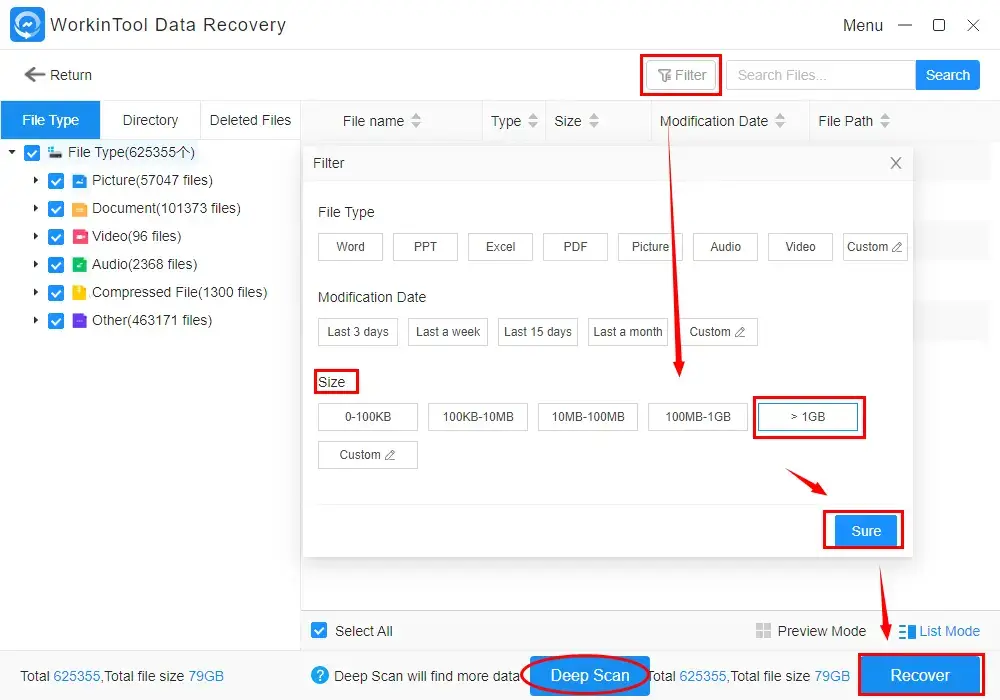 how to recover large permanently deleted files by workintool data recovery 1