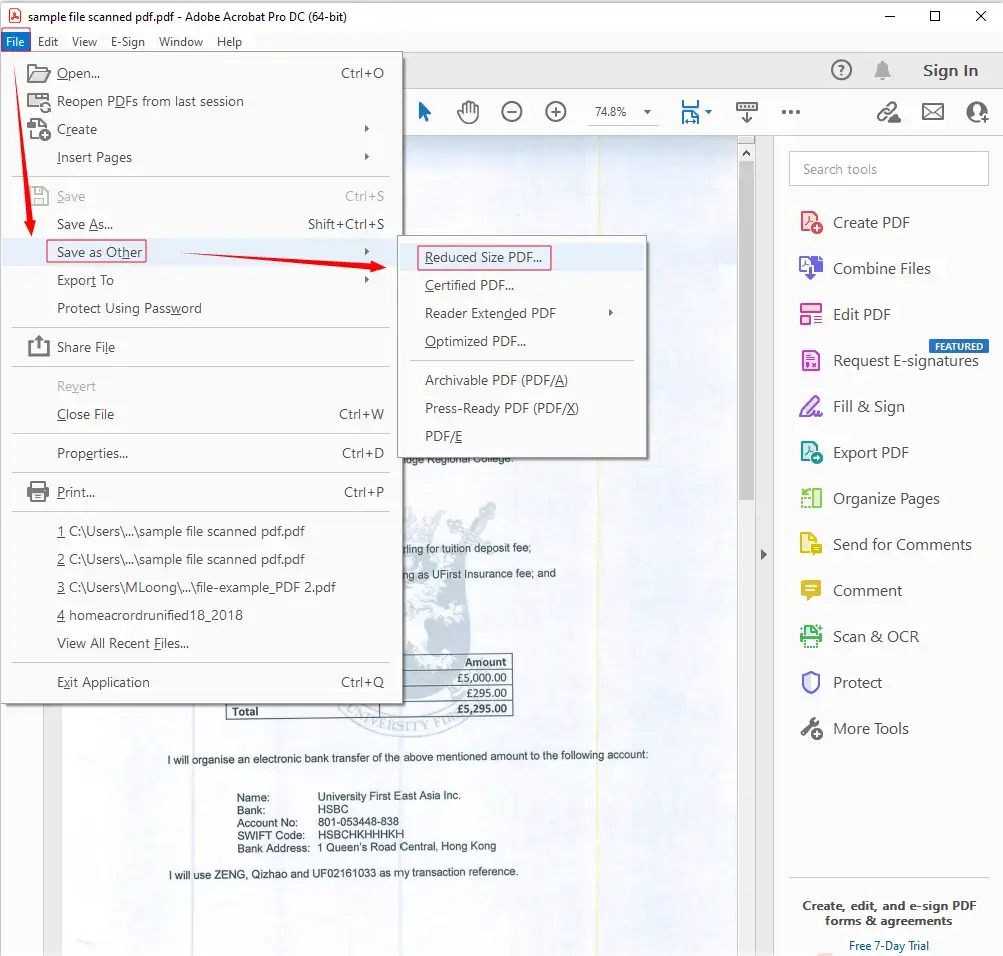 how to reduce scanned pdf file size with adobe acrobat 1