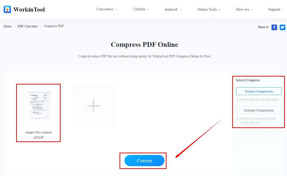 how to reduce scanned pdf file size with workintool pdf converter online 1