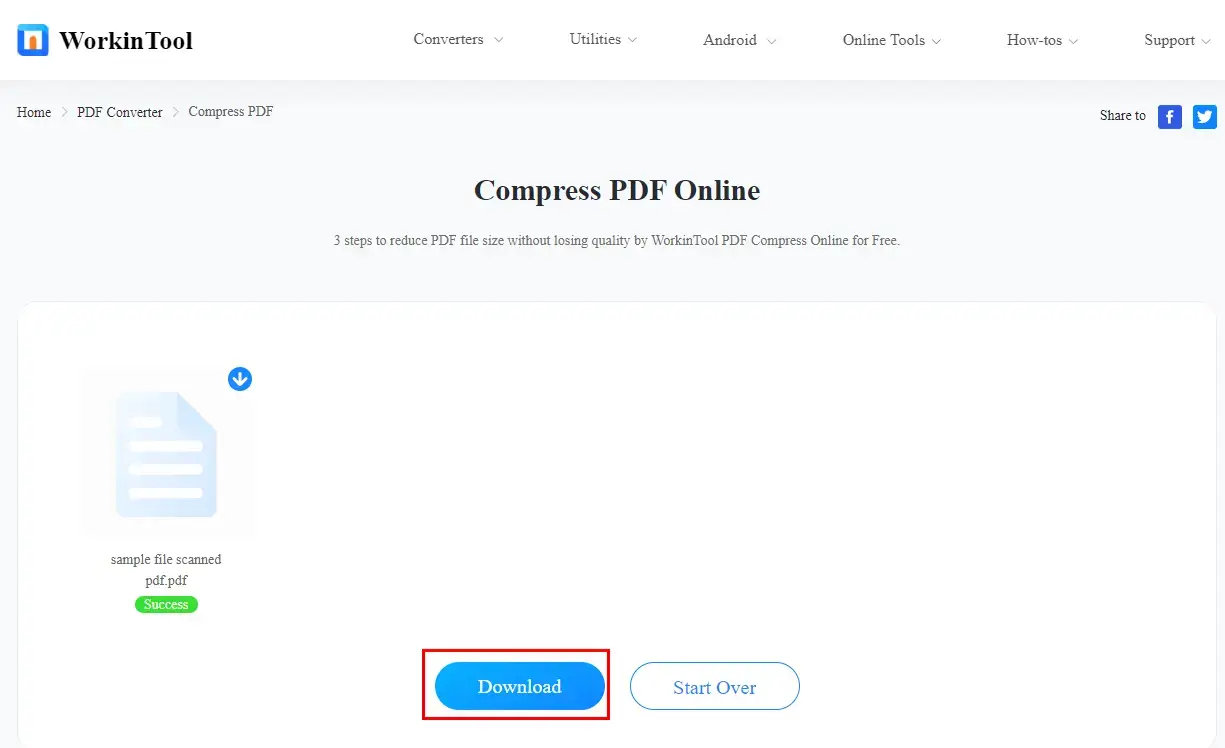 how to reduce scanned pdf file size with workintool pdf converter online 2