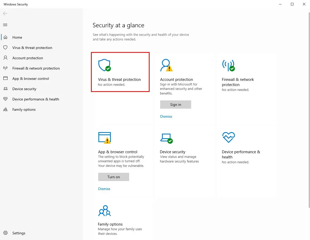 how to turn on virus protection in windows 2