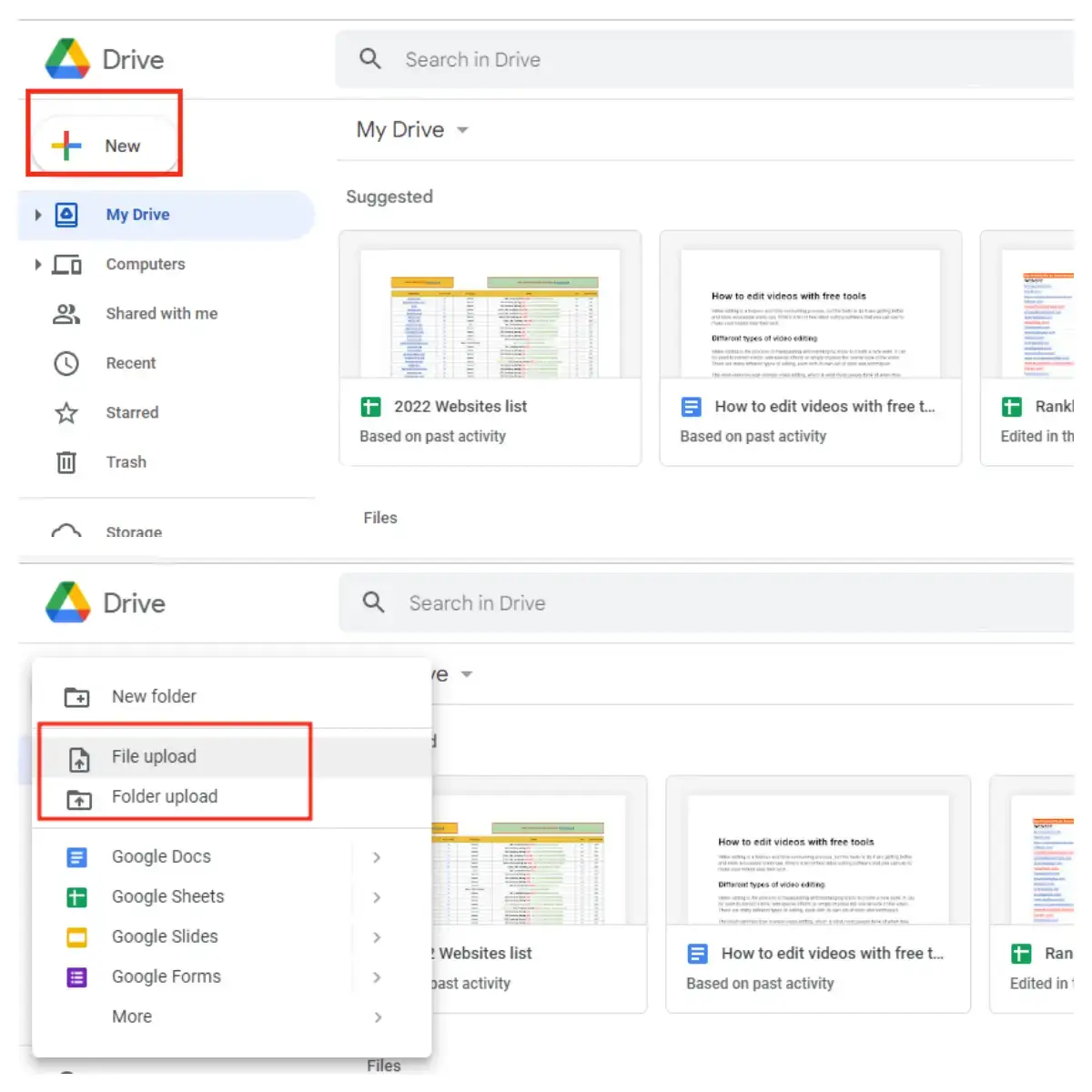 how to uoload to google drive