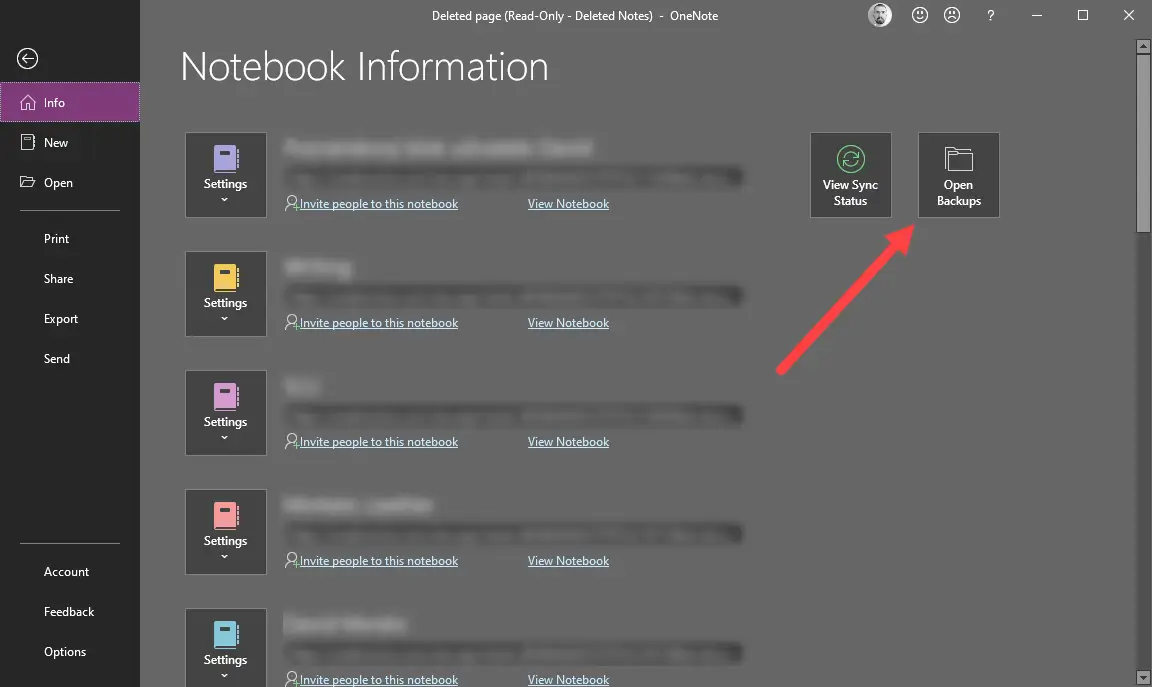 open backups in onenote