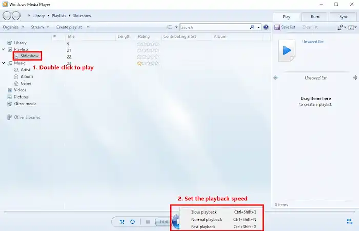 play a sldieshow in windows media player