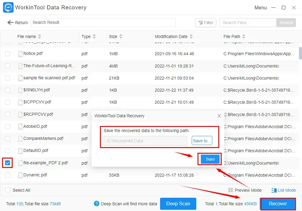 recover deleted files from dropbox via workintool data recovery 2
