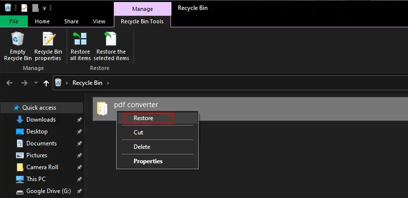 recover deleted folder from recycle bin