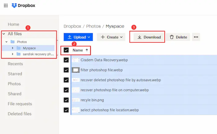 recover deleted myspace photos with dropbox