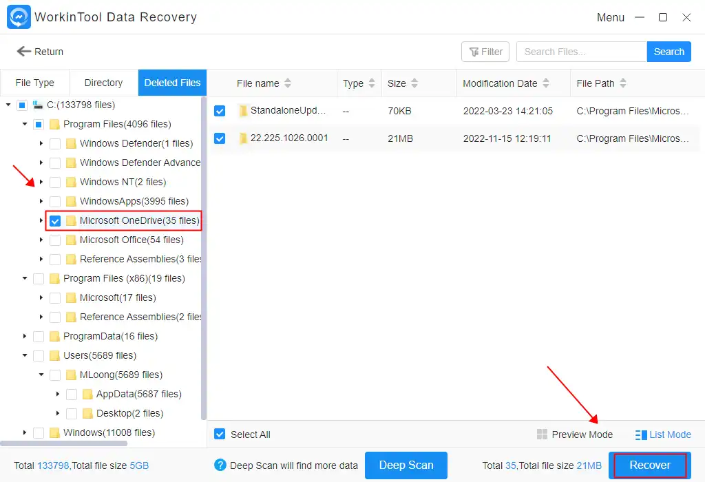 recover deleted onedrive files