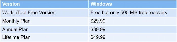 recovery software workintool pricing