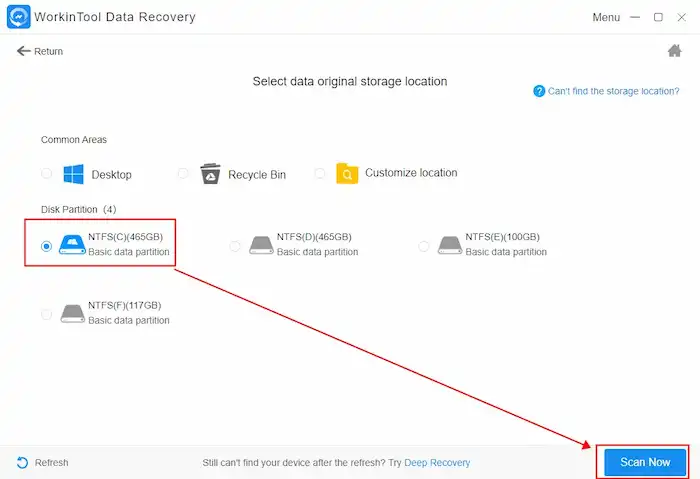 scan to recover shift deleted files