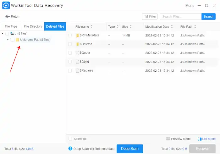 select deleted files and click recover