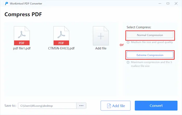 select the compression mode with workintool