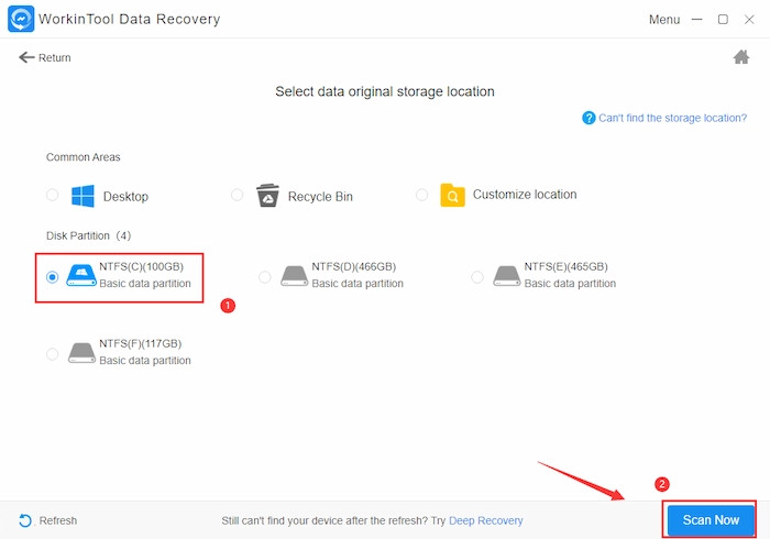 select the storage location