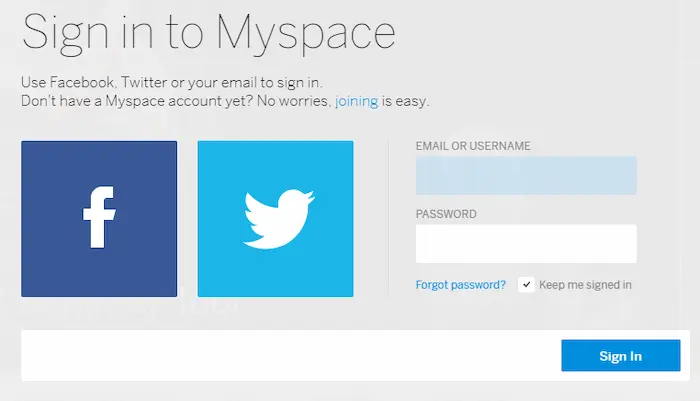 sign in to myspace