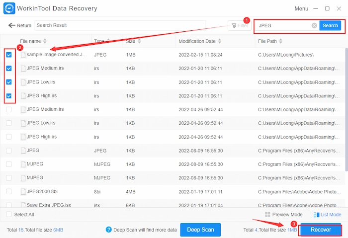 the last step of jpeg recovery