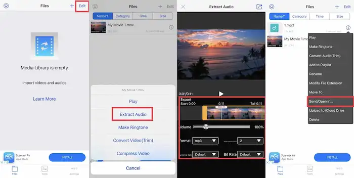 turn video into audio file on iphone