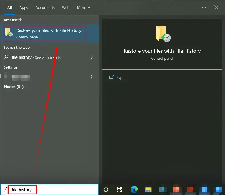 type file histoty to find restore your files with file history