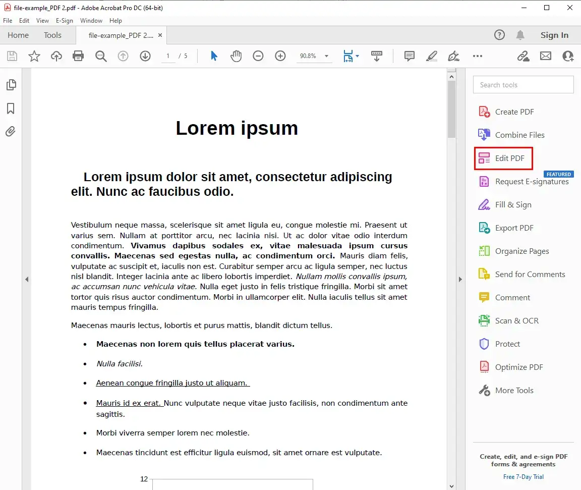 choose edit pdf in adobe acrobat