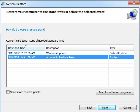 fix corrupted recycle bin with system restore