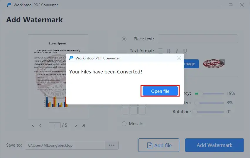 click open file in workintool pdf converter