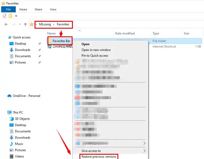 how to recover favorites or bookmarks in microsoft edge via previous versions