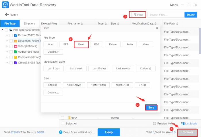 one click to restore excle previous version