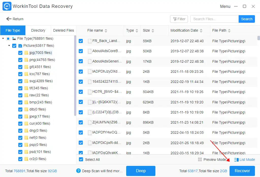 recover deleted photos from camera with workintool