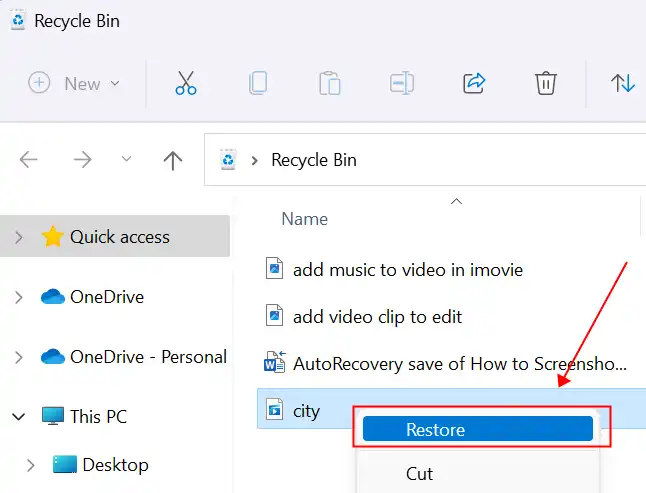 restore deleted movies from recycle bin