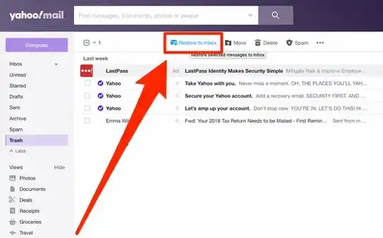 restore deleted yahoo emails in trash folder