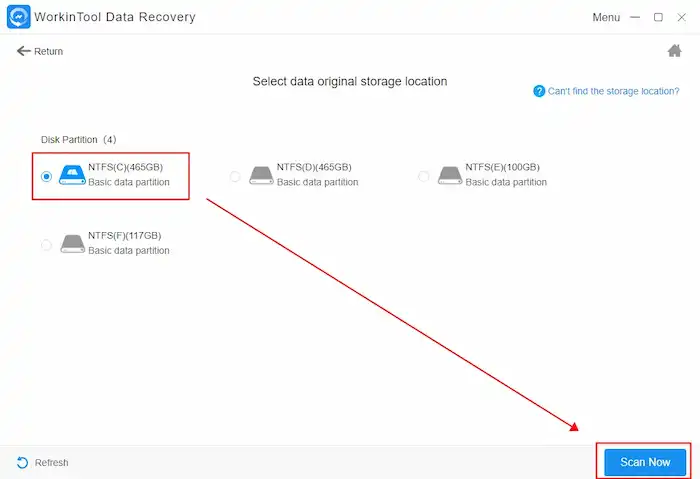 scan to recover desktop files in windows 10