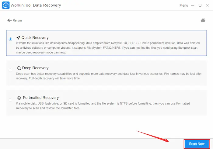 select mode for laptop data recovery