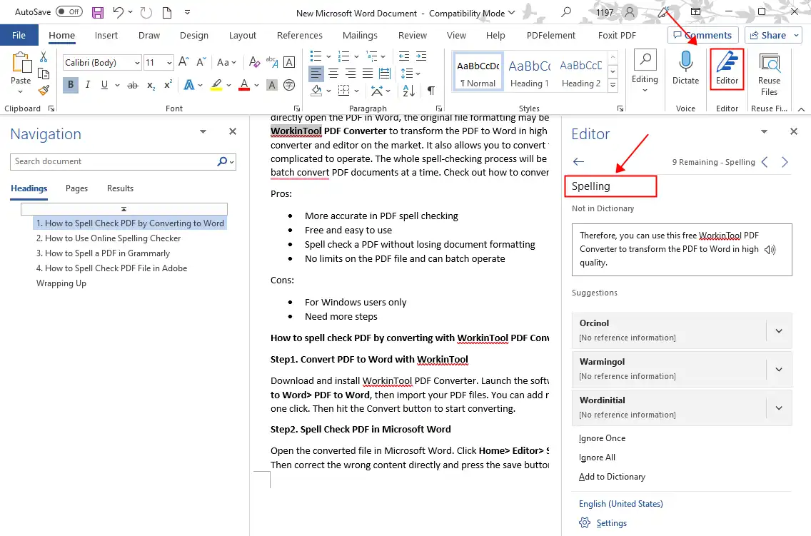 spell check pdf in word