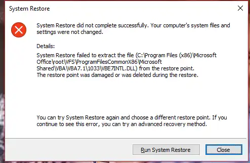 system restore failed 1