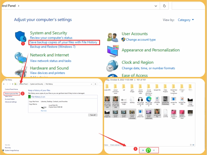 undelete user profile with file history