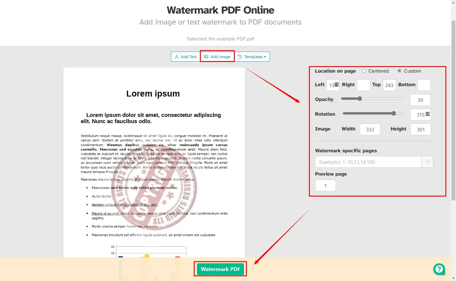 add watermark to pdf through sejda pdf image