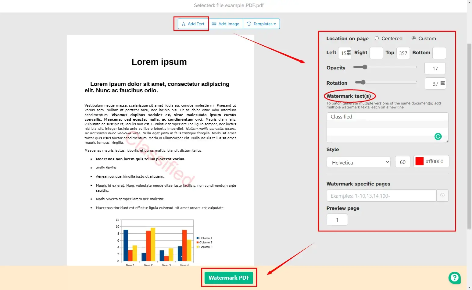 add watermark to pdf through sejda pdf text