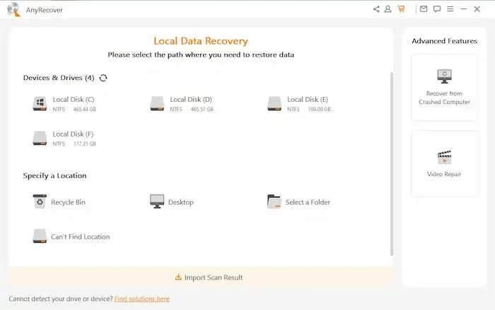 anyrecover external hard drive recovery software