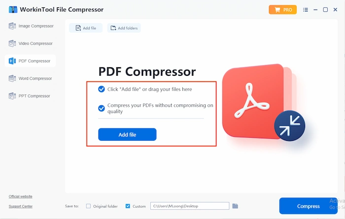 click add file to import pdf