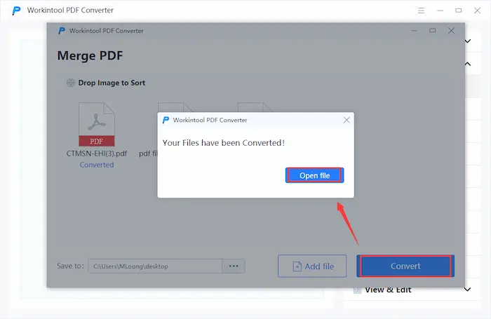 combine pdf files with workintool at last