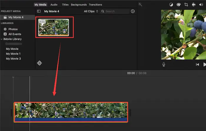 drag mov file into track on imovie